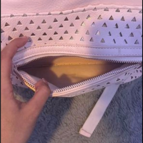 Blush Pink Faux Leather Backpack with Gold Accents & Cutout Design - Picture 4 of 9